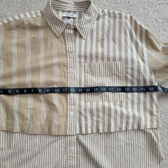 Madewell Tan White 2 in 1 Oversized Striped 100% Cotton Shirt Size S - Picture 11 of 15